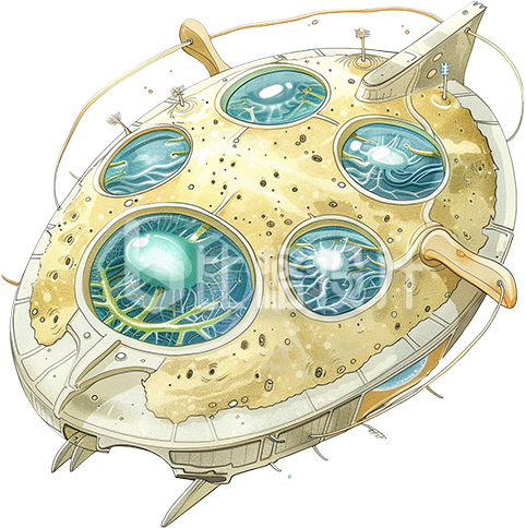 黄色手绘风生物细胞结构插画