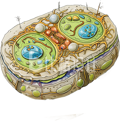 黄色手绘风生物细胞结构插画 黄色手绘风生物细胞结构插画