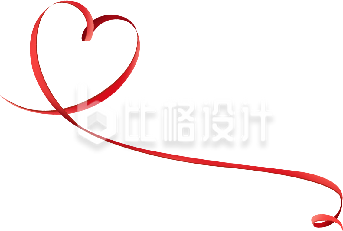 红色丝带爱心手绘