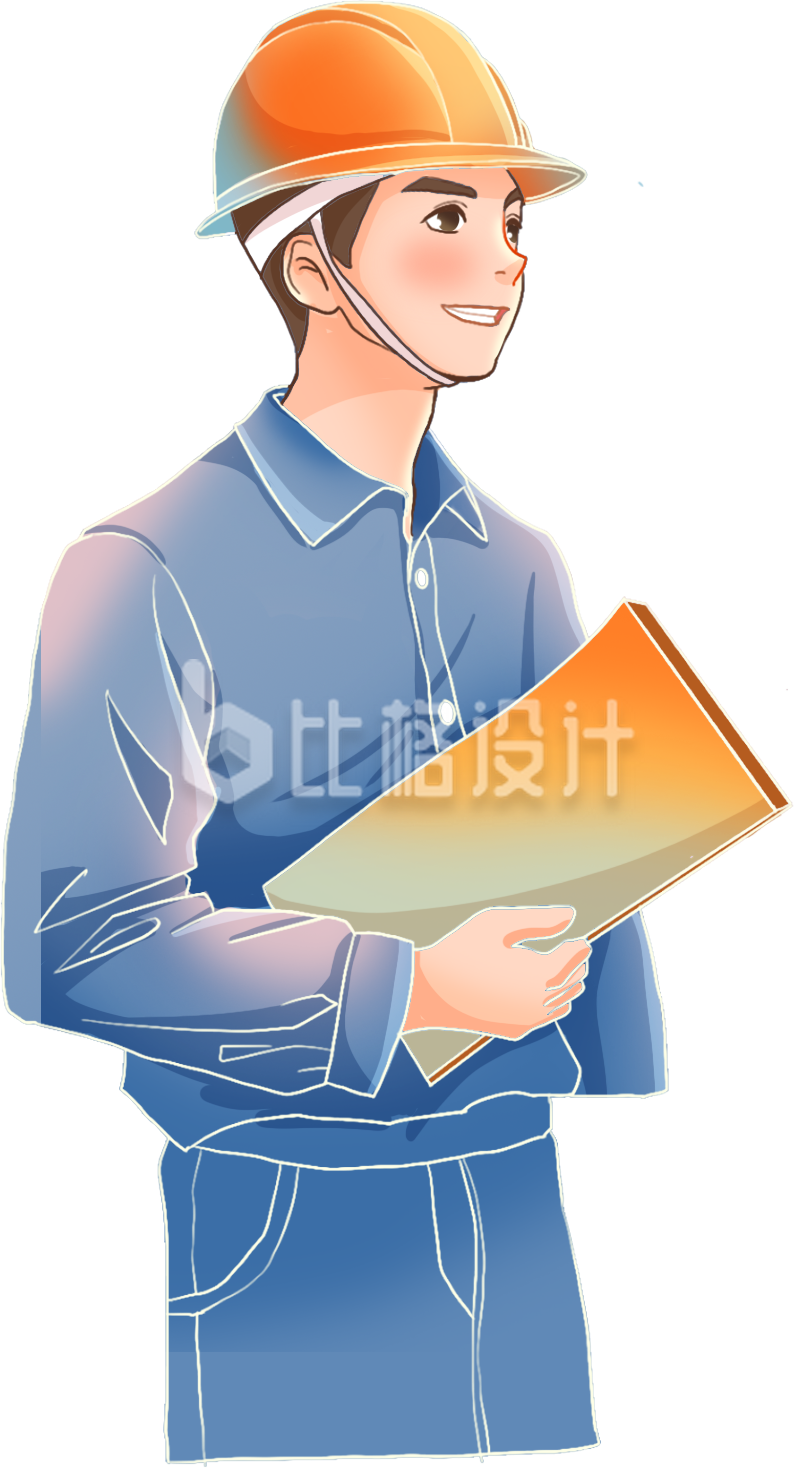 蓝色手绘风工程师劳动节插画