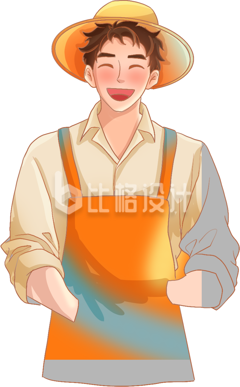 橙色手绘风男生插画