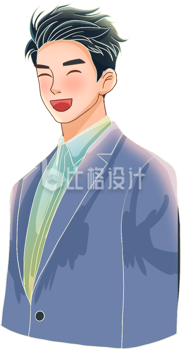 蓝色手绘风男生插画