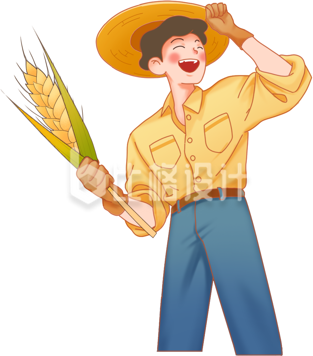 黄色手绘风男生劳动节丰收节插画 黄色手绘风男生劳动节丰收节插画