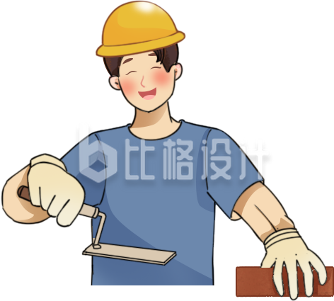 蓝色守护风男生砌砖建造插画 蓝色守护风男生砌砖建造插画
