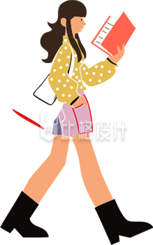 黄色手绘风女生读书日插画