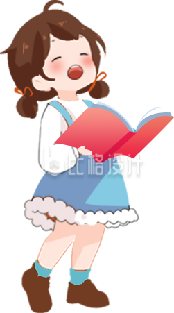 蓝色手绘风女孩读书插画