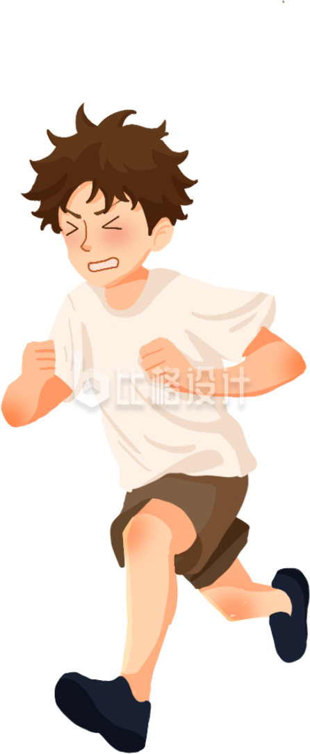 黄色手绘风男生逃跑跑步插画