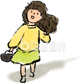 黄色手绘风女孩插画