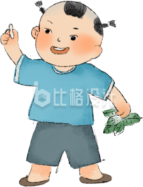 蓝色手绘风传统中国风男孩插画