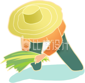黄色手绘风农民农作插秧