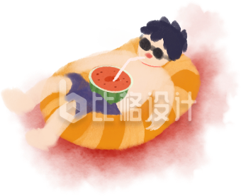 黄色可爱风男孩度假游泳插画