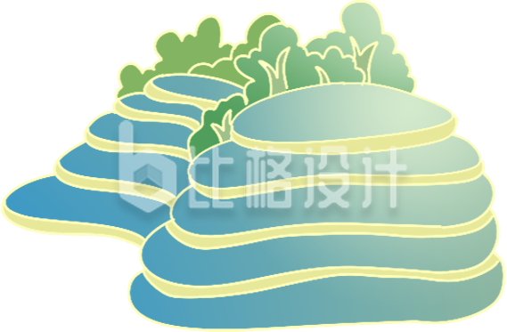 绿色手绘风梯田插画