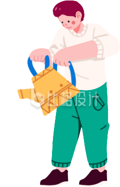 绿色手绘风男生浇水插画
