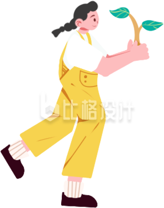 黄色手绘风女生植树节插画