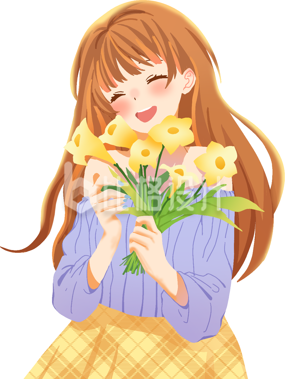 黄色手绘风女生插画