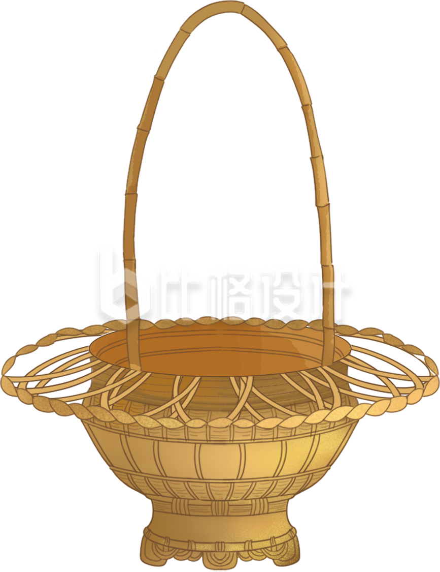 黄色手绘风竹编篮子插画