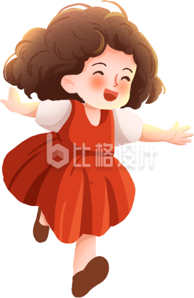 红色手绘可爱风女孩插画