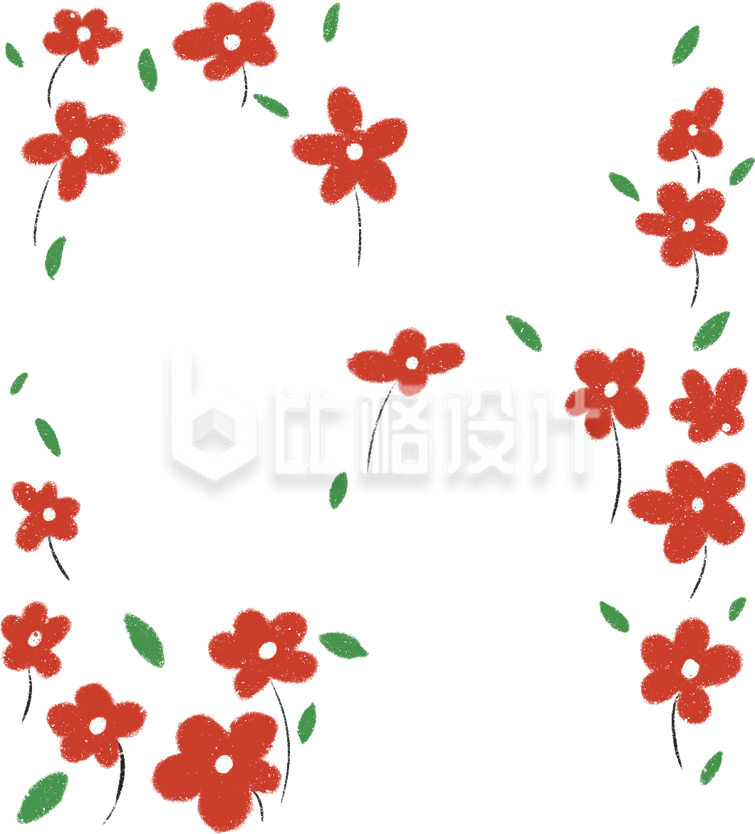 红色手绘风小花装饰