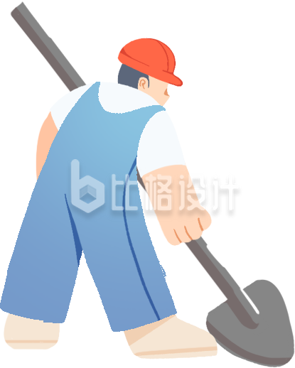 蓝色手绘风男生工地工人插画