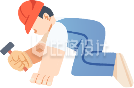 蓝色手绘风工人插画