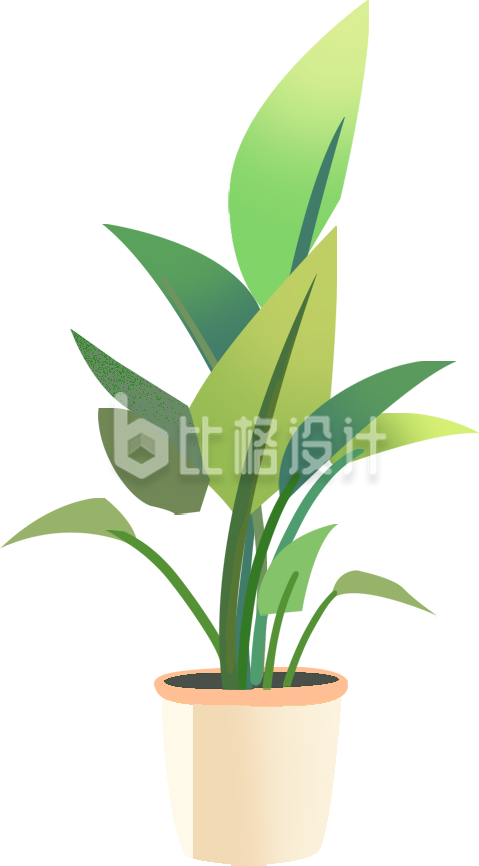 绿色手绘风绿植盆栽家居插画