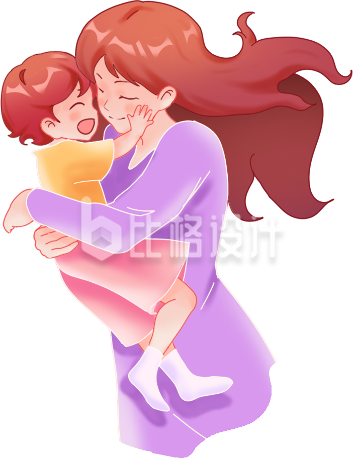 紫色手绘风母亲节插画母子 紫色手绘风母亲节插画母子