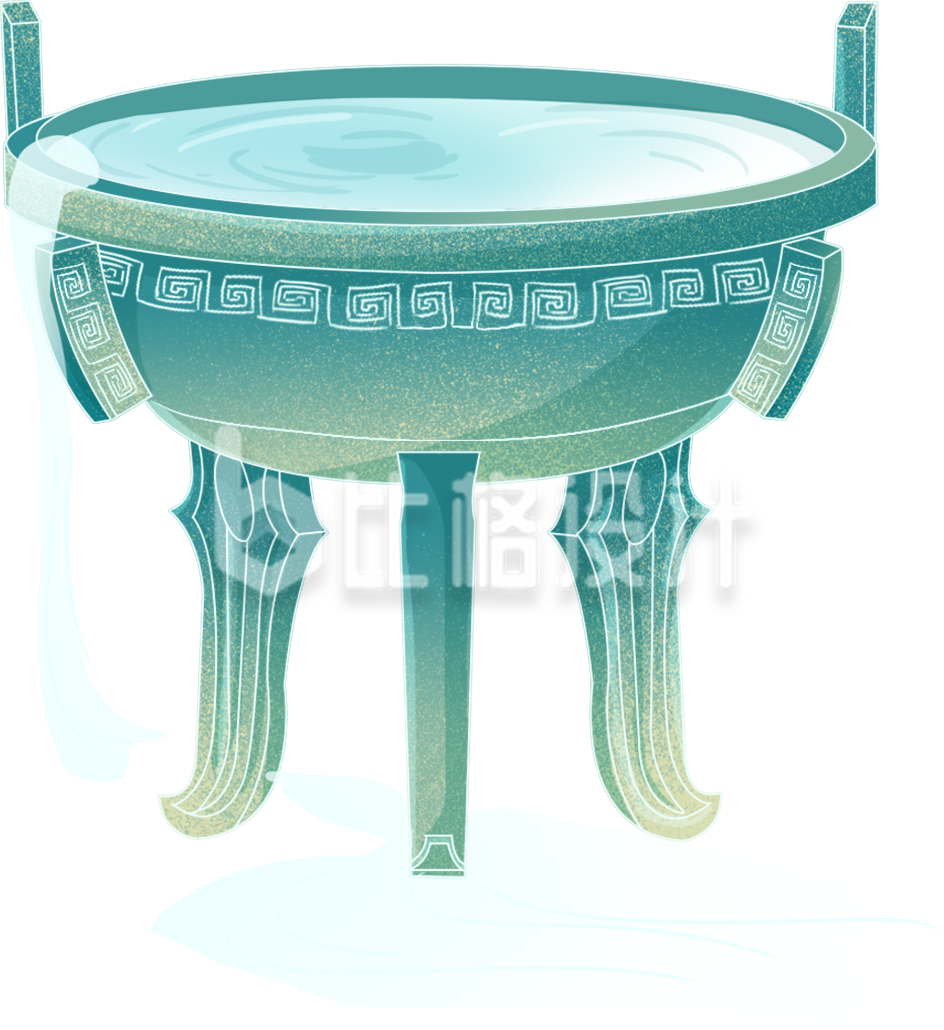 绿色中国风鼎插画