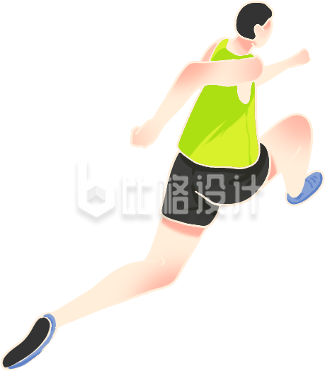 绿色手绘风男生运动插画