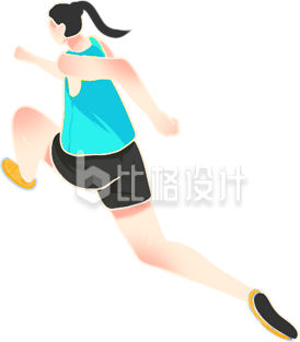 蓝色手绘风女生运动插画