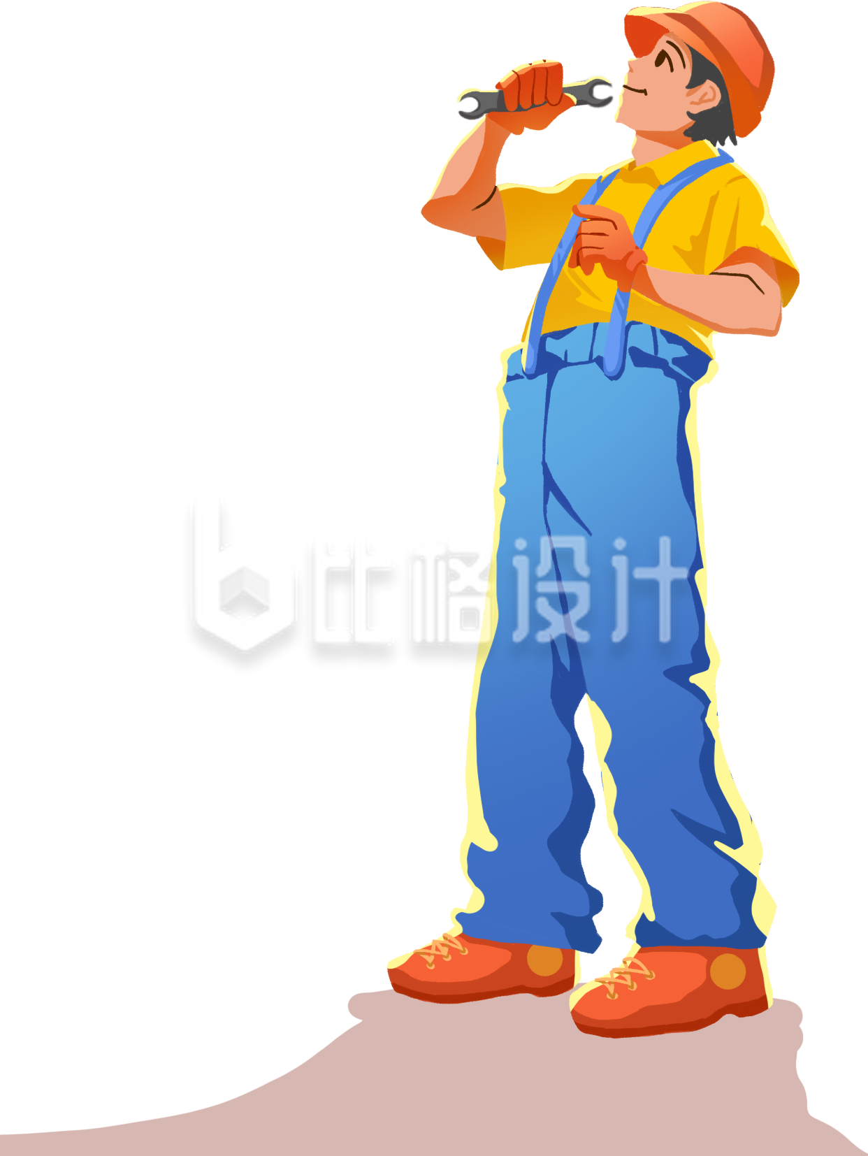 蓝色手绘风男生工人插画劳动节