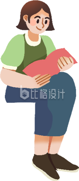 绿色手绘风女生读书日插画
