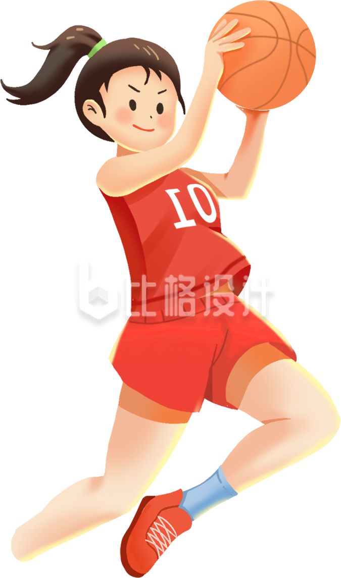 红色手绘风女生篮球运动体育插画