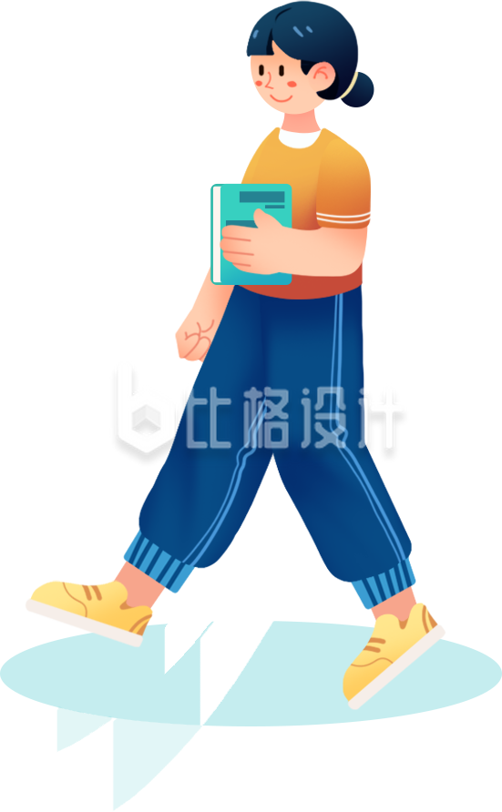 蓝色手绘风女生插画