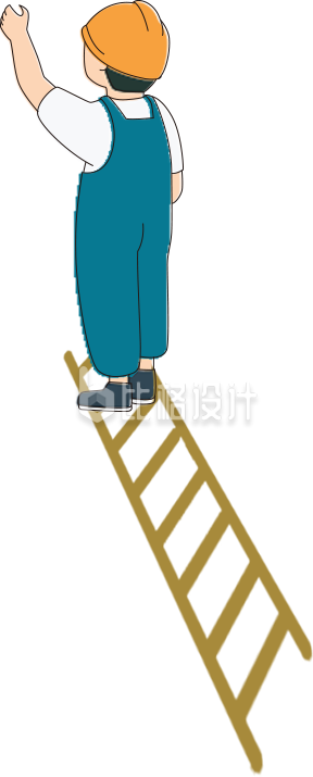 蓝色手绘风梯子男生插画
