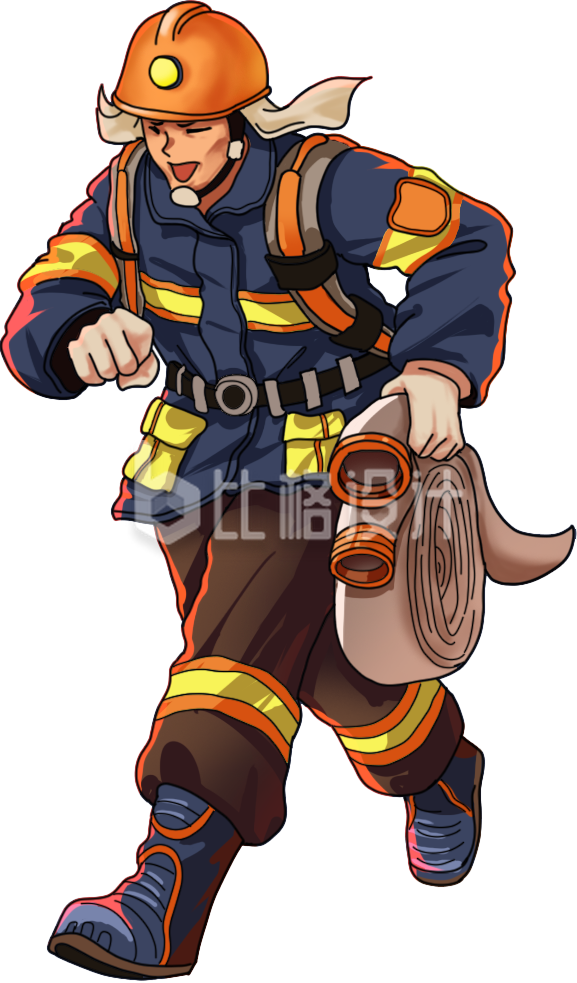 橙色手绘风消防员插画消防安全