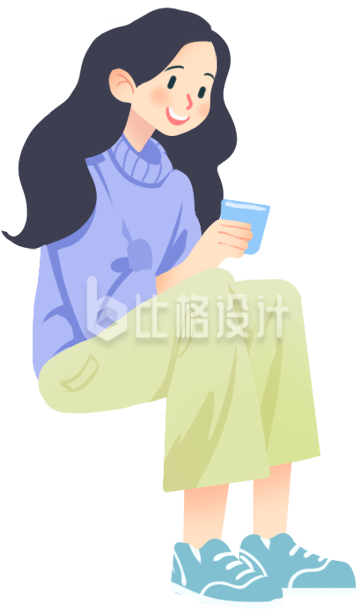 绿色手绘风女生插画