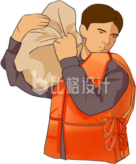 橙色手绘风男生插画抗洪抢险