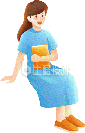 蓝色手绘风读书日女孩插画 蓝色手绘风读书日女孩插画