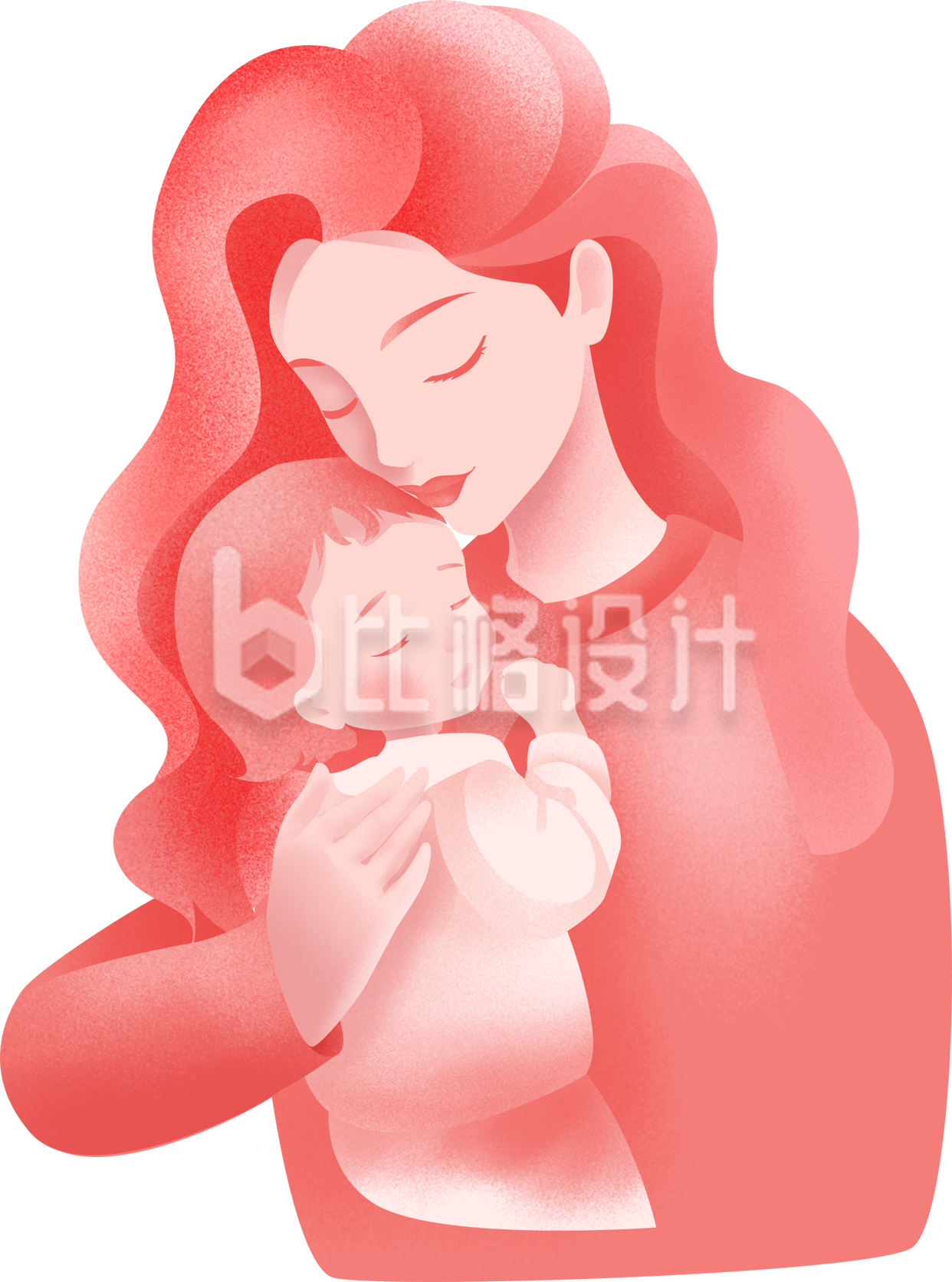 红色手绘风母亲节插画