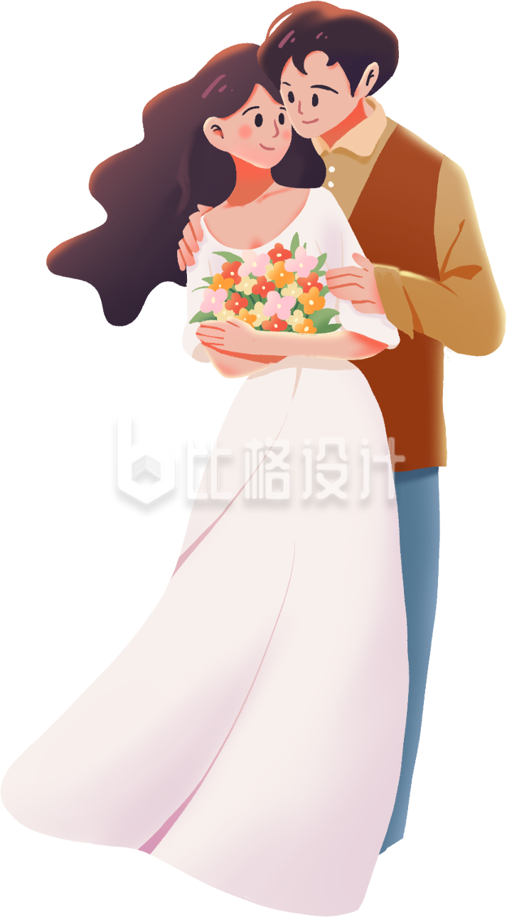粉色手绘风情侣约会情人节插画