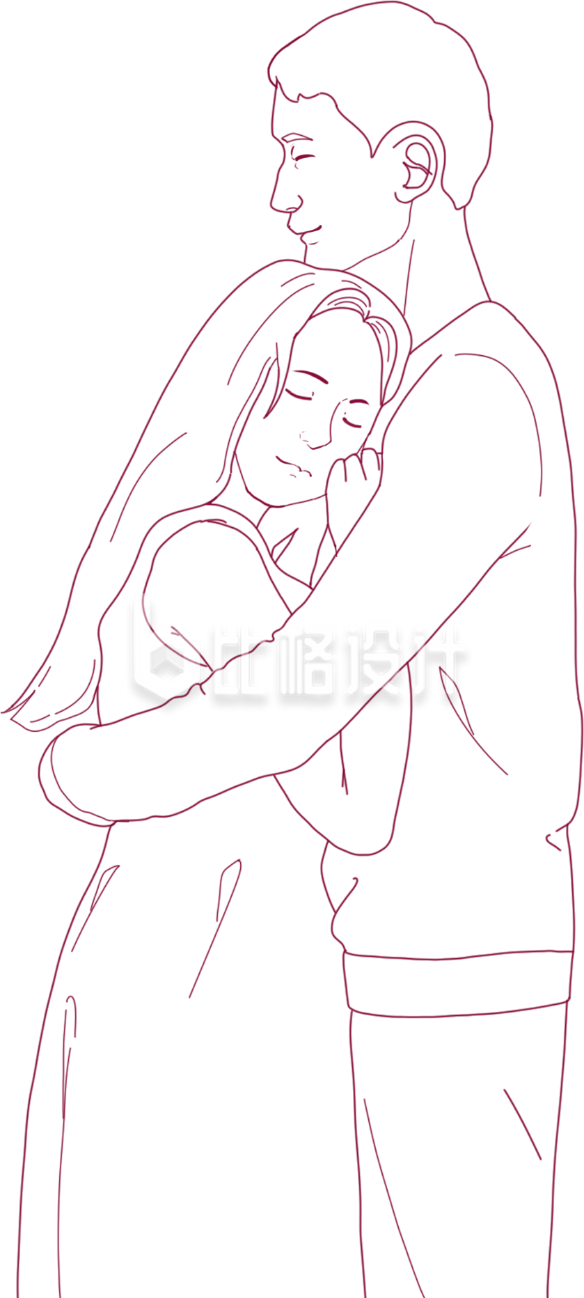 粉色手绘风情侣约会情人节线稿插画
