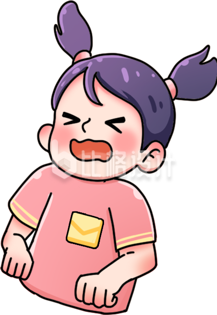 粉色手绘风可爱卡通小女孩插画
