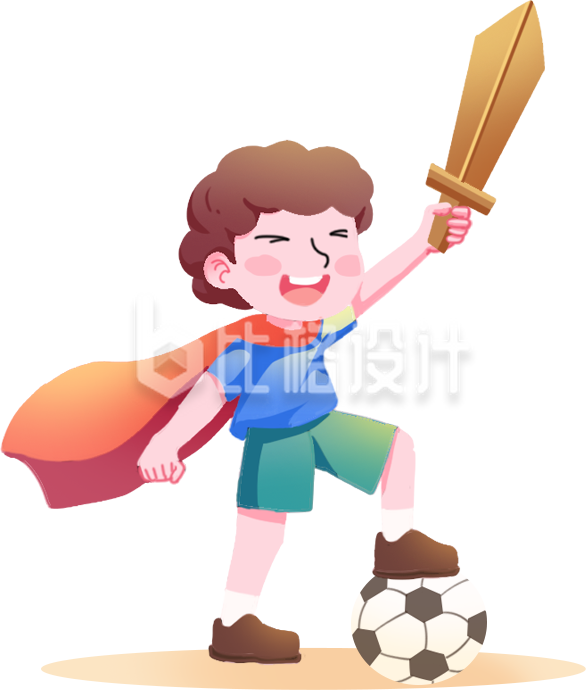 黄色手绘风男孩超人足球插画 黄色手绘风男孩超人足球插画