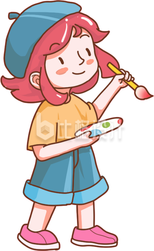 黄色手绘风女孩画画绘画插画 黄色手绘风女孩画画绘画插画