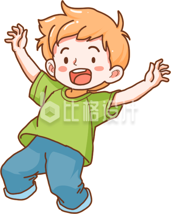 绿色手绘风男孩插画