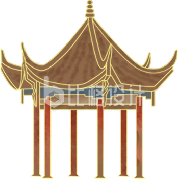 黄色手绘风建筑传统亭子插画