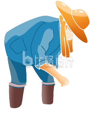 蓝色手绘风农民插画