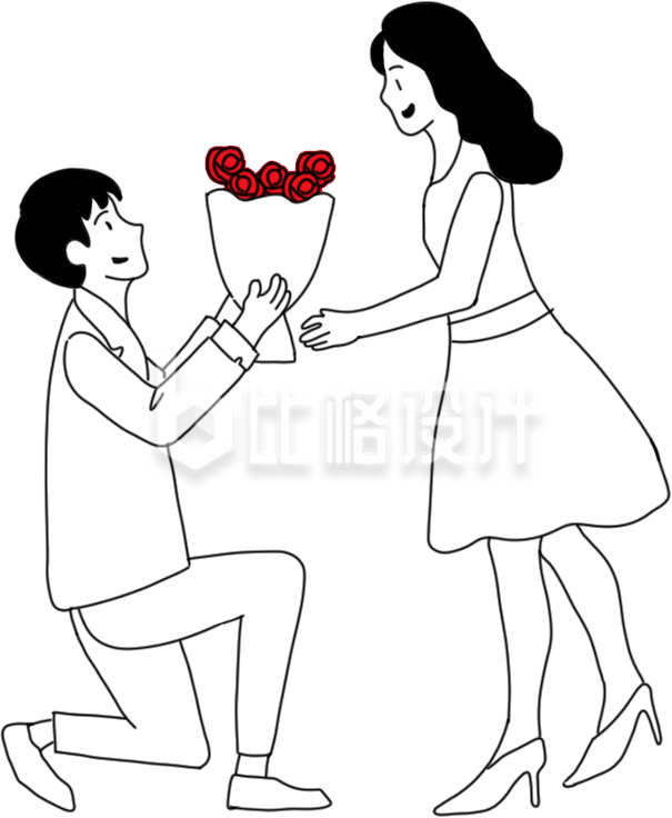 黑色简约风情侣告白表白插画 黑色简约风情侣告白表白插画