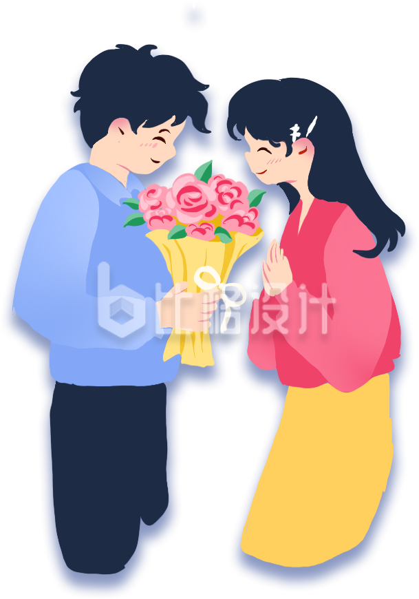 黄色手绘风情侣约会插画
