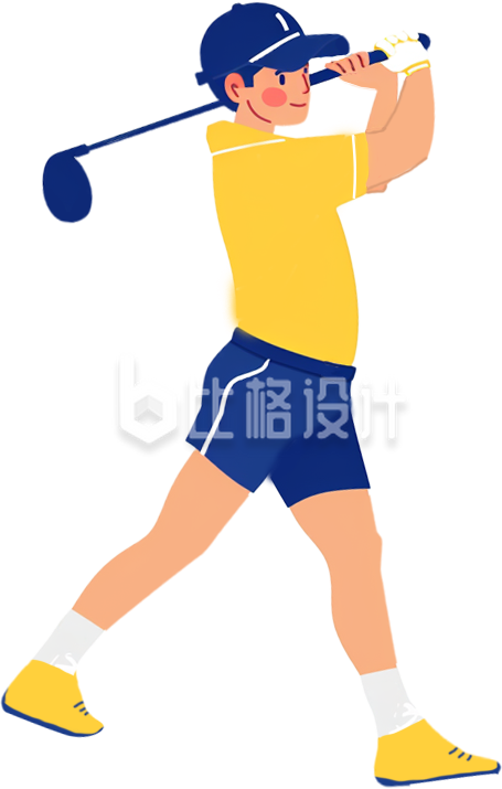 手绘小男孩打高尔夫